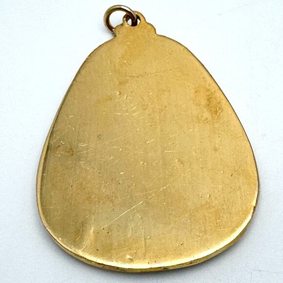 Vintage Cloisonné Enamel Floral Pendant With Gold-Tone Trim - Picture 4 of 8